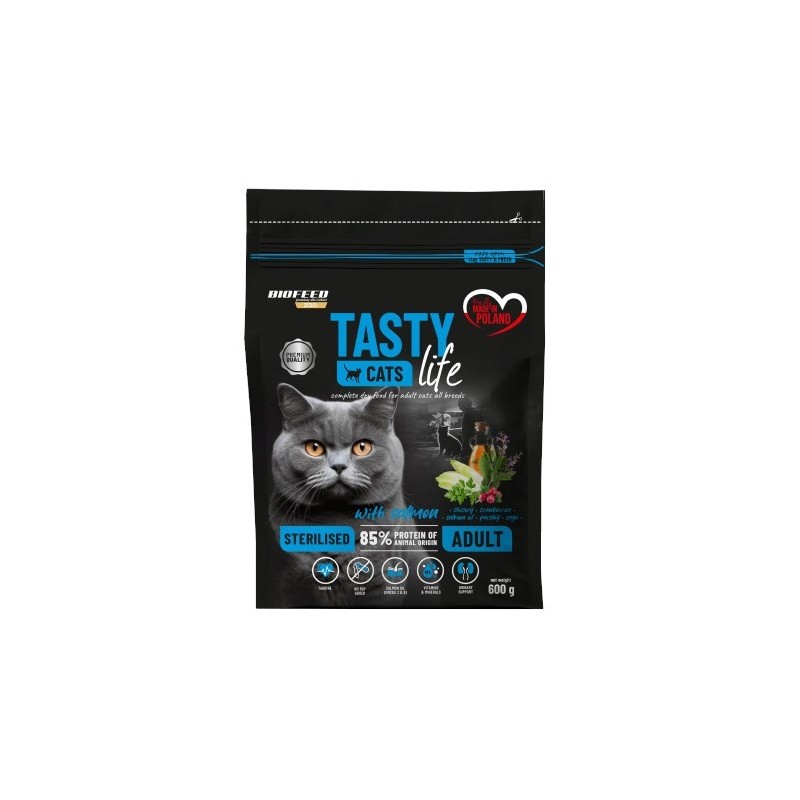 BIOFEED TASTY CATS LIFE STERILISED WITH SALMON 600G