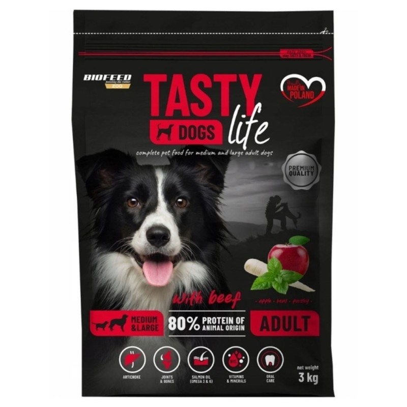 BIOFEED TASTY DOGS LIFE ADULT M&L WITH BEEF 3KG