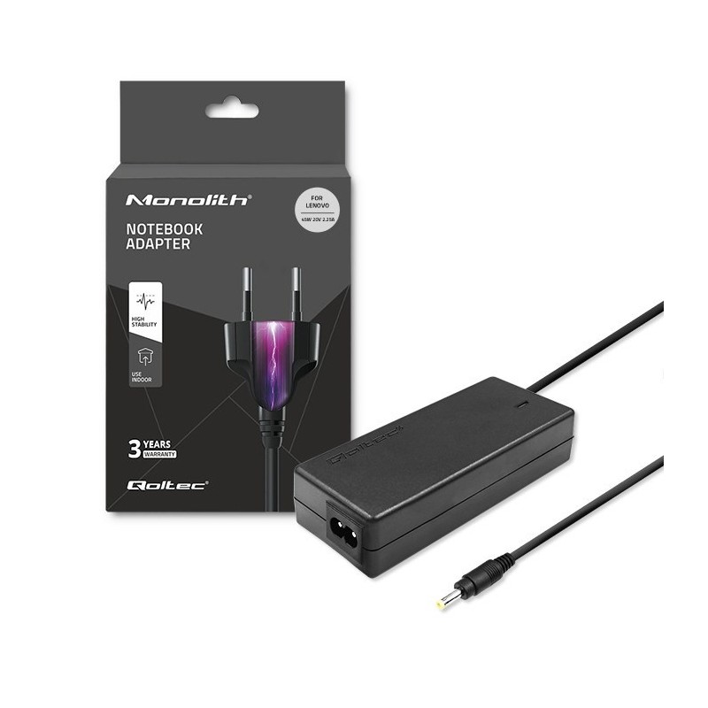 Zasilacz Qoltec 51509.45W do notebooka Lenovo (20 V 2,25 A 45W 4 mm x 1.7 mm)