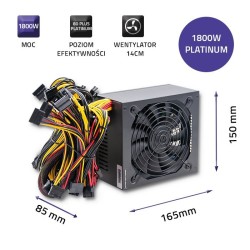 QOLTEC ZASILACZ ATX 1800W | 80 PLUS PLATINUM | GAMING MINER