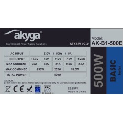 Zasilacz Akyga Basic AK-B1-500E (500 W Pasywne 120 mm)