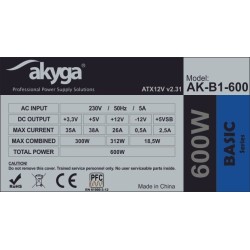 Zasilacz Akyga Basic AK-B1-600 (600 W Pasywne 120 mm)