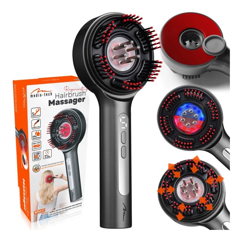 MEDIA-TECH ELEKTRYCZNA SZCZOTKA MASUJĄCA DO WŁOSÓW I SKÓRY GŁOWY HAIRBRUSH MASSAGER MT6537 MEDIA-TECH ELEKTRYCZNA SZCZOTKA MASUJĄCA DO WŁOSÓW I SKÓRY GŁOWY HAIRBRUSH MASSAGER MT6537