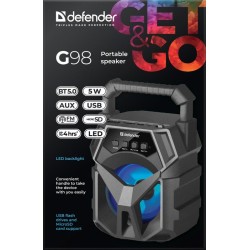 DEFENDER GŁOŚNIK G98 BLUETOOTH 5W BT/FM/TF/USB/AUX/LED 65098