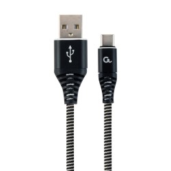 GEMBIRD PREMIUM KABEL USB-C 2.0 (AM/CM) METALOWE WTYKI, OPLOT NYLONOWY 2M, CZARNO/BIAŁY