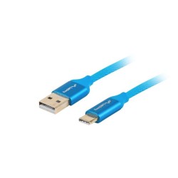 Kabel Lanberg Premium QC 3.0 CA-USBO-22CU-0005-BL (USB 2.0 typu A M - USB typu C M 0,50m kolor niebieski)