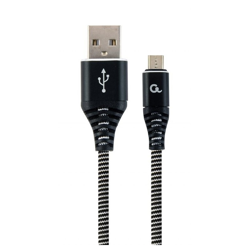 GEMBIRD KABEL PREMIUM MICRO USB 2.0 AM-MBM5P (METALOWE WTYKI,OPLOT) 2M, CZARNY/BIAŁY