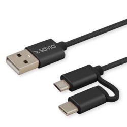 Kabel SAVIO CL-128 (Micro USB typu B, USB typu C - USB 2.0 typu A 1m kolor czarny)