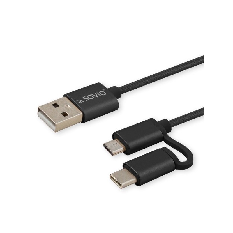 Kabel SAVIO CL-128 (Micro USB typu B, USB typu C - USB 2.0 typu A 1m kolor czarny)