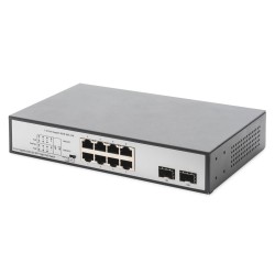 Digitus Przełącznik sieciowy niezarządzalny desktop 8x RJ45 Gb/s (w tym 6xPoE)+ 2x SFP, PoE++ max budżet 180W
