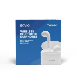 Słuchawki bezprzewodowe SAVIO TWS-01 (douszne bezprzewodowe, Bluetooth z wbudowanym mikrofonem kolor biały