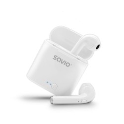 Słuchawki bezprzewodowe SAVIO TWS-01 (douszne bezprzewodowe, Bluetooth z wbudowanym mikrofonem kolor biały