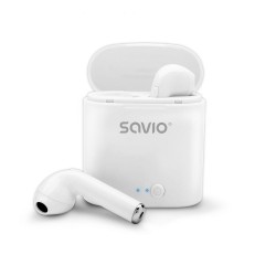 Słuchawki bezprzewodowe SAVIO TWS-01 (douszne bezprzewodowe, Bluetooth z wbudowanym mikrofonem kolor biały