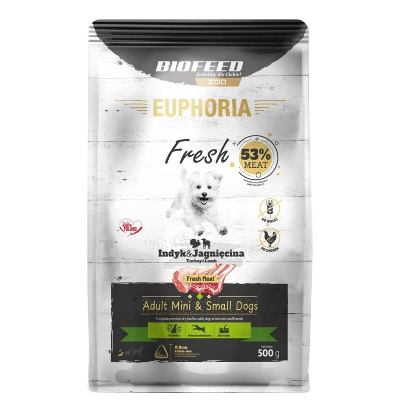 BIOFEED Euphoria fresh meat adult indyk/jagnię xs/s 0,5kg