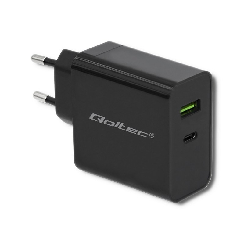 QOLTEC ŁADOWARKA SIECIOWA 42W | 5-20V | 2.25-3A | USB TYP C PD | USB | CZARNA QOLTEC ŁADOWARKA SIECIOWA 42W | 5-20V | 2.25-3A | USB TYP C PD | USB | CZARNA