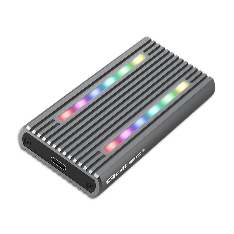 Qoltec 52272 Obudowa | kieszeń na dysk M.2 SSD | SATA | NVMe | RGB LED | USB-C | 4TB