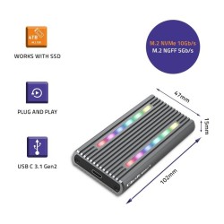 Qoltec 52272 Obudowa | kieszeń na dysk M.2 SSD | SATA | NVMe | RGB LED | USB-C | 4TB