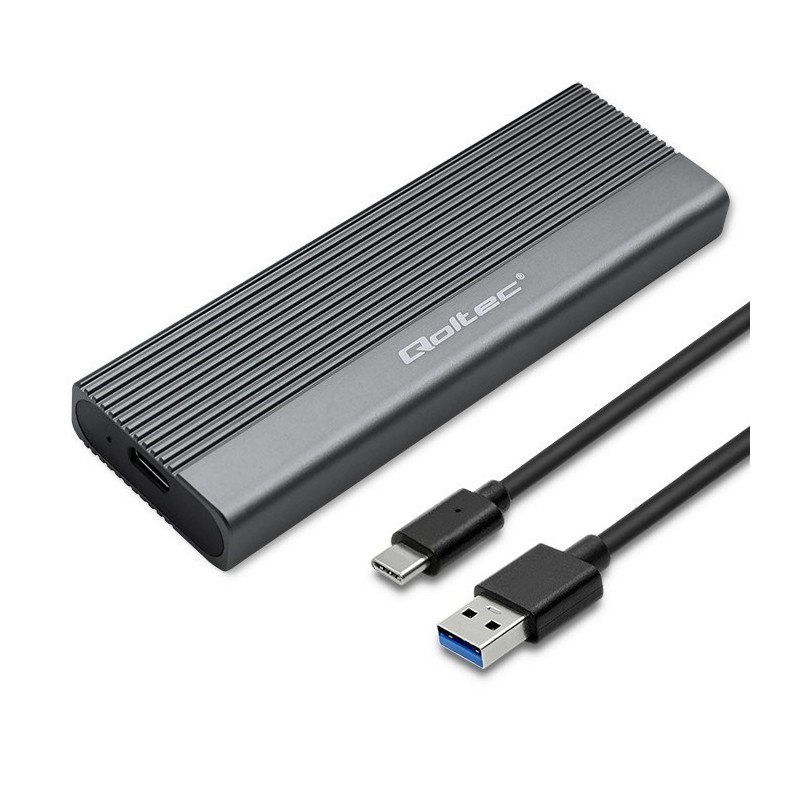 QOLTEC OBUDOWA NA DYSK SSD M.2 | SATA | NGFF | USB-C | SUPER SPEED | 2TB | SZARY