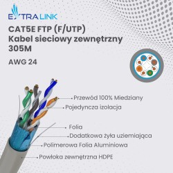 Extralink CAT5E FTP (F/UTP) Wewnętrzny | Kabel sieciowy skrętka | 305M