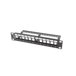 LANBERG PATCH PANEL PUSTY 12 PORT 1U 10" Z ORGANIZEREM DO MODUŁÓW KEYSTONE CZARNY PPKS-9112-B