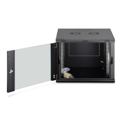 Szafa sieciowa wisząca DYNAmic 19" 9U rack 600x600, drzwi szyba, czarny, niedzielona, złożona, 60kg