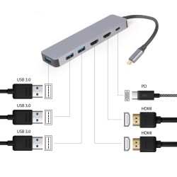 GEMBIRD MULTI ADAPTER USB TYP-C 3W1 SREBRNY HUB USB, HDMI, PD (100W)