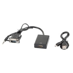 Adapter Lanberg AD-0021-BK (D-Sub (VGA), Mini Jack M - HDMI F 0,20m kolor czarny)