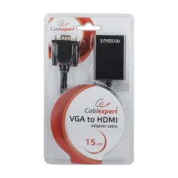 Adapter GEMBIRD A-VGA-HDMI-01 (HDMI F - D-Sub (VGA), Jack stereo 3,5 mm, USB 2.0 M 0,15m kolor czarny)