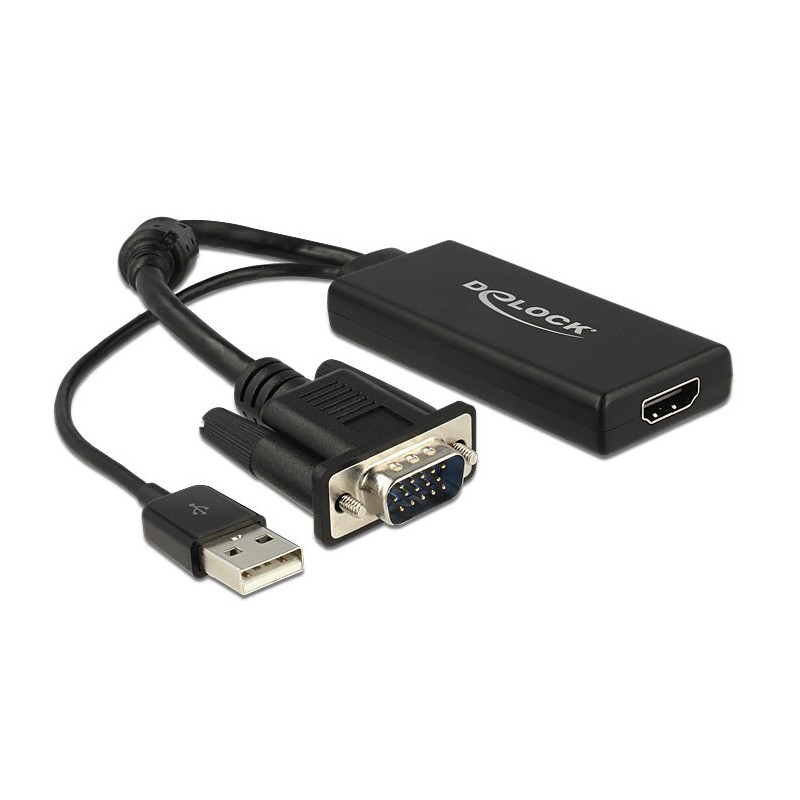 DeLOCK 0.25m VGA+USB2.0-A/HDMI 0,25 m VGA (D-Sub) + USB Czarny