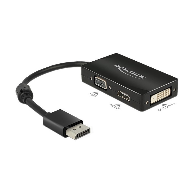 DeLOCK 0.16m DisplayPort/VGA+HDMI+DVI 0,16 m VGA (D-Sub)+ HDMI + DVI Czarny