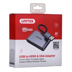 UNITEK ADAPTER USB-A - HDMI & VGA, FULLHD, M/F