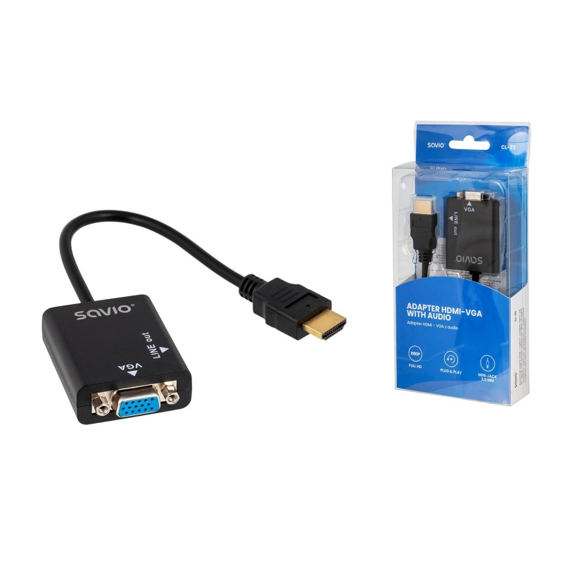 Adapter SAVIO cl-23 (HDMI M - D-Sub (VGA) F 0,20m kolor czarny)