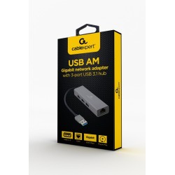 GEMBIRD ADAPTER USB-AM DO LAN GIGABIT HUB USB 3.0 X3 CZARNY