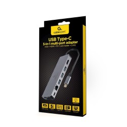 GEMBIRD MULTI ADAPTER USB TYP-C 5W1 HUB, HDMI, CZYTNIK KART, LAN, PD - 100W)