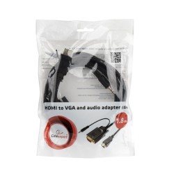 Adapter GEMBIRD A-HDMI-VGA-03-10 (HDMI M - D-Sub (VGA), Jack stereo 3,5 mm M 3m kolor czarny)