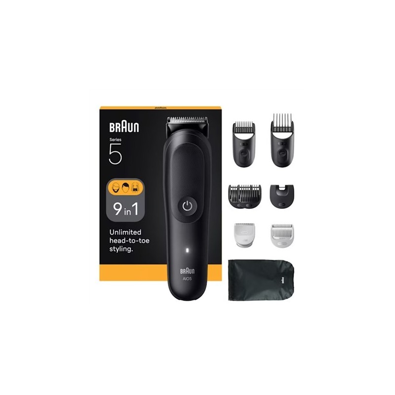 Zestaw do pielęgnacji Braun 9 w 1 All-in-One Series 5 AIO5540, bezprzewodowy, liczba stopni długości 14, czarny