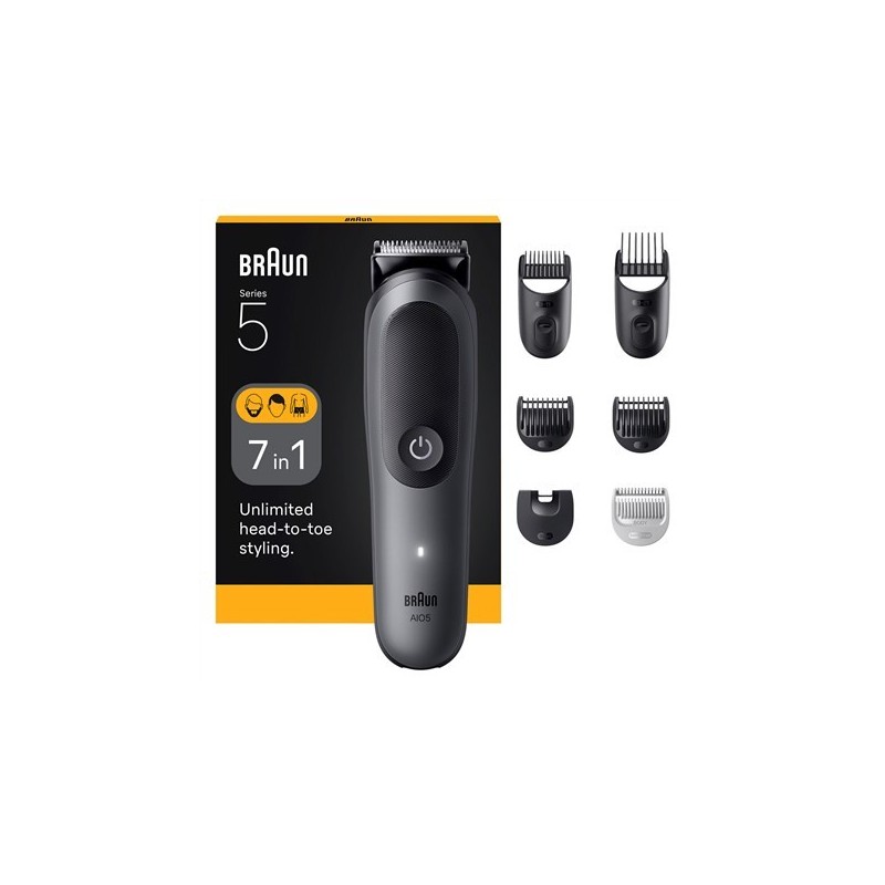 Zestaw do pielęgnacji Braun 7 w 1 | Zestaw All-in-One Series 5 AIO5520 | Bezprzewodowy | Liczba stopni długości 14 | Czarny