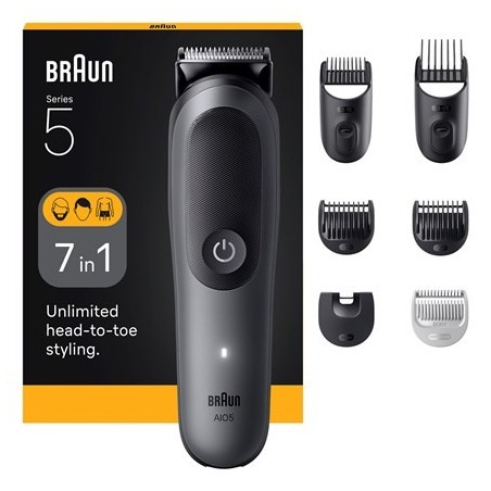 Zestaw do pielęgnacji Braun 7 w 1 | Zestaw All-in-One Series 5 AIO5520 | Bezprzewodowy | Liczba stopni długości 14 | Czarny