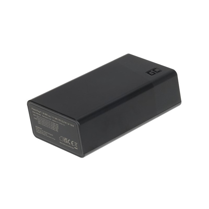 Powerbank Greencell PowerPlay 30 - czarny 30 000mAh, 22,5W, 4 porty