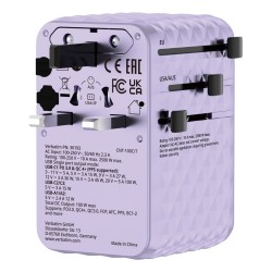 Uniwersalny zasilacz podróżny Verbatim Charge 'N' Travel 100 W z wysuwanym kablem fioletowy