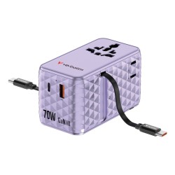 VERBATIM CHARGE 'N' TRAVEL 70W 2C CHOWANY UNIWERSALNY ADAPTER PODRÓŻNY FIOLETOWY