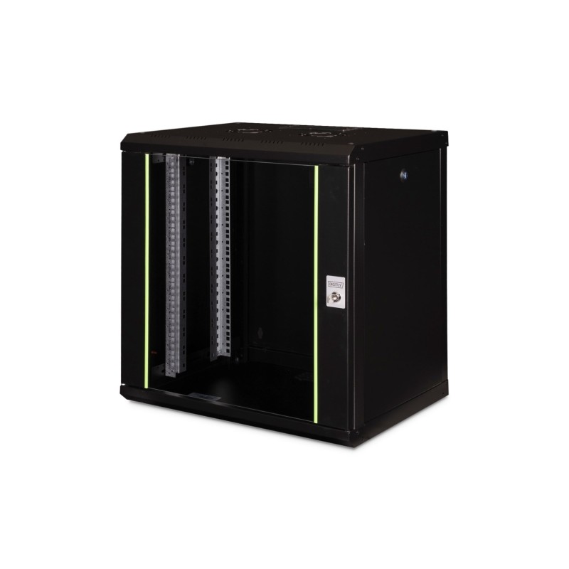 Szafa sieciowa wisząca Unique 19" 12U rack 600x450, drzwi szyba, czarny, niedzielona, złożona, 100kg
