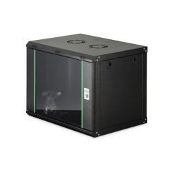 Szafa sieciowa wisząca DYNAmic 19" 9U rack 600x450, drzwi szyba, czarny, niedzielona, złożona, 60kg