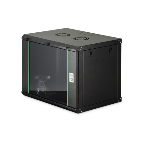 Szafa sieciowa wisząca DYNAmic 19" 9U rack 600x450, drzwi szyba, czarny, niedzielona, złożona, 60kg