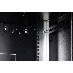 Szafa sieciowa wisząca DYNAmic 19" 9U rack 600x450, drzwi szyba, czarny, niedzielona, złożona, 60kg