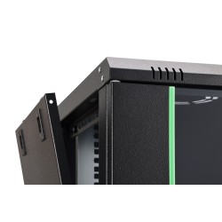 Szafa sieciowa wisząca DYNAmic 19" 9U rack 600x450, drzwi szyba, czarny, niedzielona, złożona, 60kg