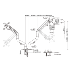 GEMBIRD BIURKOWE REGULOWANE RAMIĘ/UCHWYT NA 2 MONITORY 17-32, 100X100MM, DO 8 KG