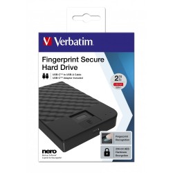 Verbatim Fingerprint Secure zewnętrzny dysk twarde 2 TB USB Type-C 3.2 Gen 1 (3.1 Gen 1) Czarny