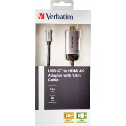 Verbatim 49144 adapter kablowy 1,5 m USB Type-C HDMI Czarny, Srebrny