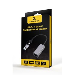 GEMBIRD ADAPTER USB TYP 3.1 + USB-C - LAN RJ45 GIGABIT 15CM